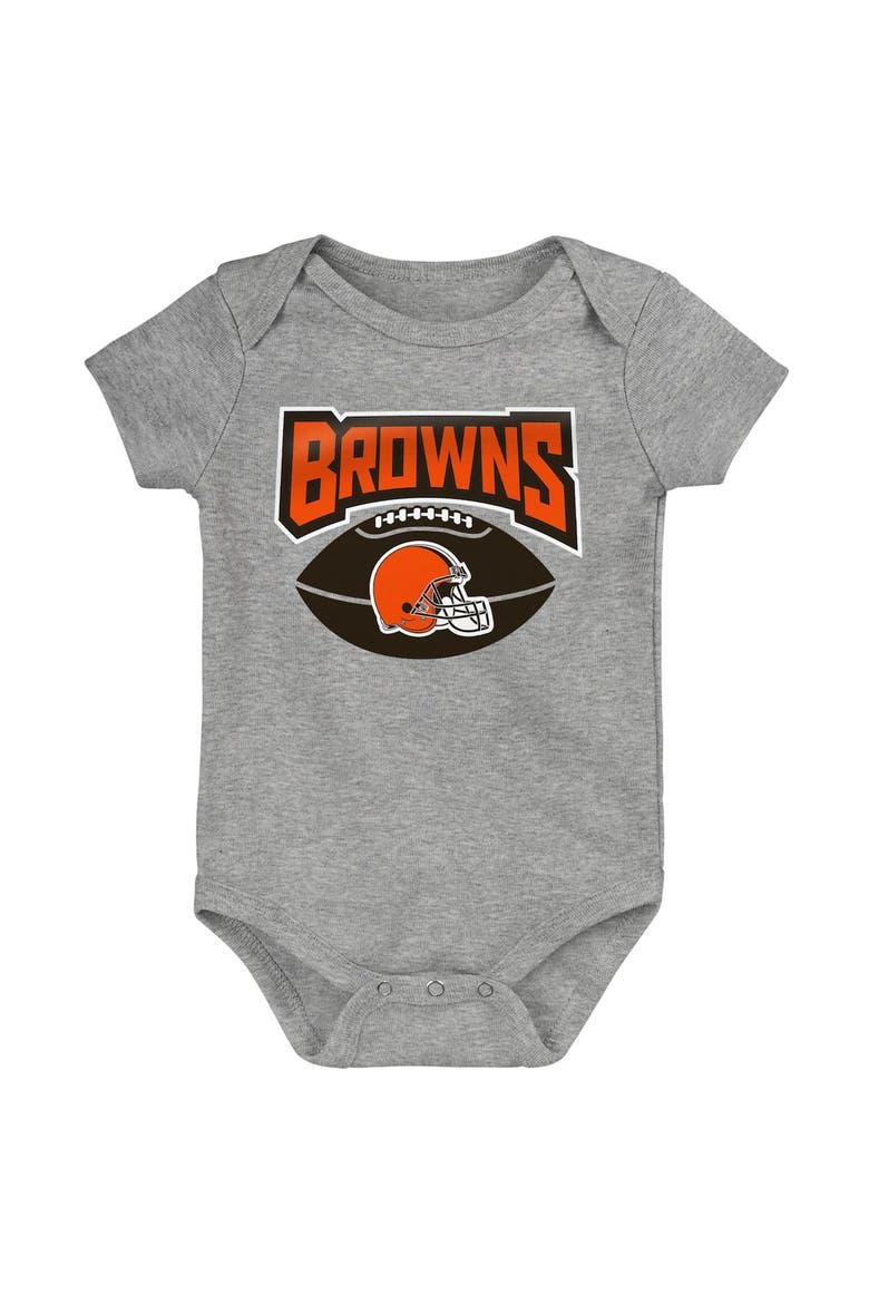 Infant Brown/Orange/Heathered Gray Cleveland Browns 3-Pack Game On Bodysuit Set, Alternate, color, Brown