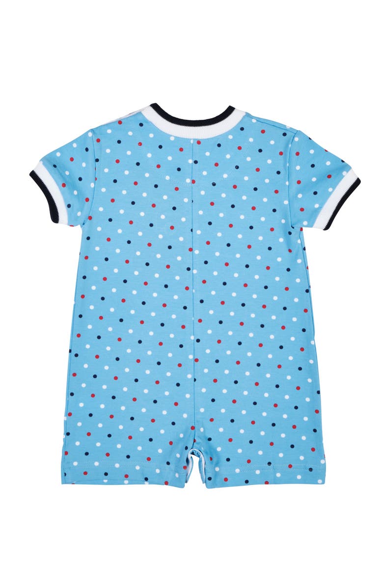 Printed Knit Shortall With Fire Truck, Alternate, color, Blue/Multi