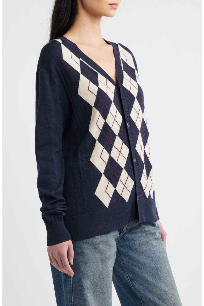 V-Neck Merino Wool Cardigan, Alternate, color, NAVY ARGYLE