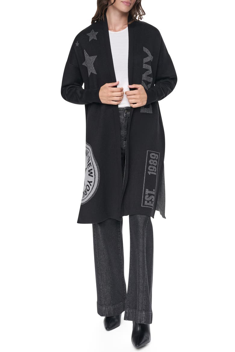 Metallic Oversize Open Front Cardigan, Main, color, BLACK