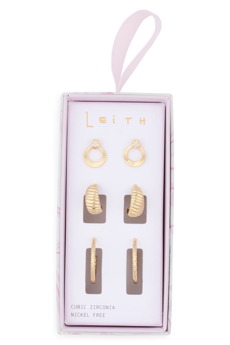 3-Pack Fluted Assorted Earrings, Main, color, GOLD
