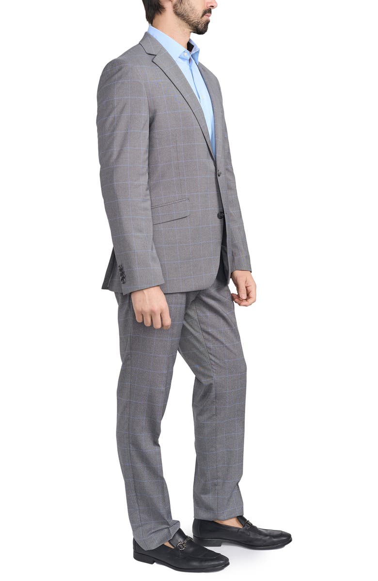 SAVILE ROW CO Gray Windowpane Plaid Print Trim-Fit Suit, Alternate, color, Grey