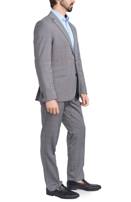 Savile Row Co Gray Windowpane Plaid Print Trim-fit Suit In Grey