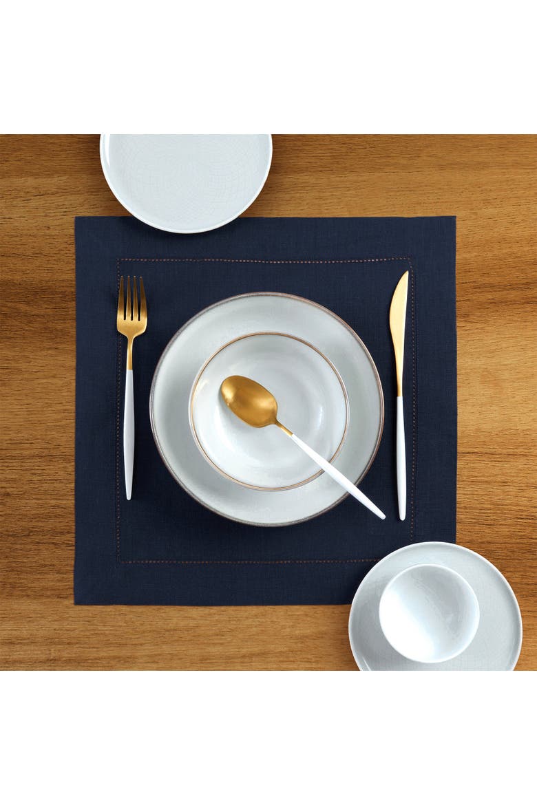 Linen Square Placemats Set of 4, 14 x 14" - Classic Hemstitch, Alternate, color, Navy