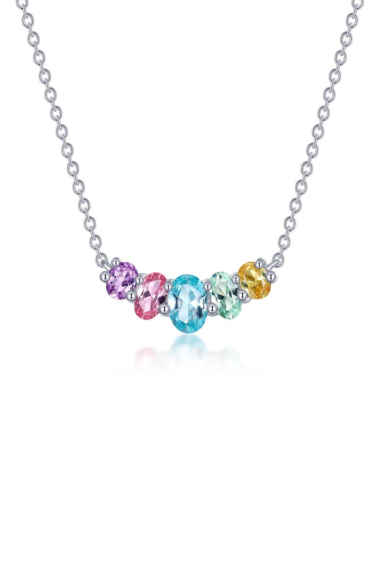 Lab Created Sapphire Pendant Necklace, Main, color, SILVER