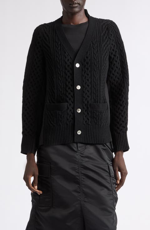 Mixed Media Wool Cable & Poplin Shirt Cardigan