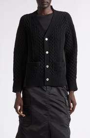 Sacai Mixed Media Wool Cable & Poplin Shirt Cardigan