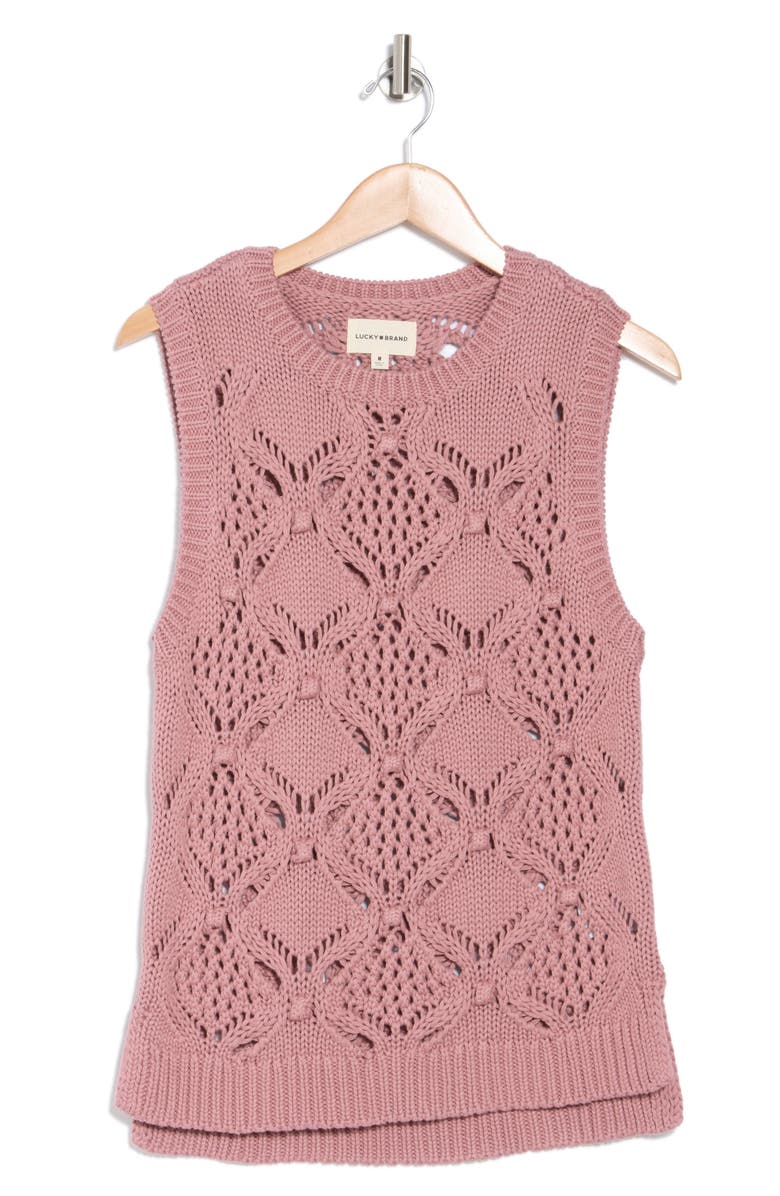 Lucky Brand Diamond Open Knit Sleeveless Sweater Vest, Alternate, color,