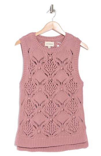 LUCKY BRAND LUCKY BRAND DIAMOND OPEN KNIT SLEEVELESS SWEATER VEST