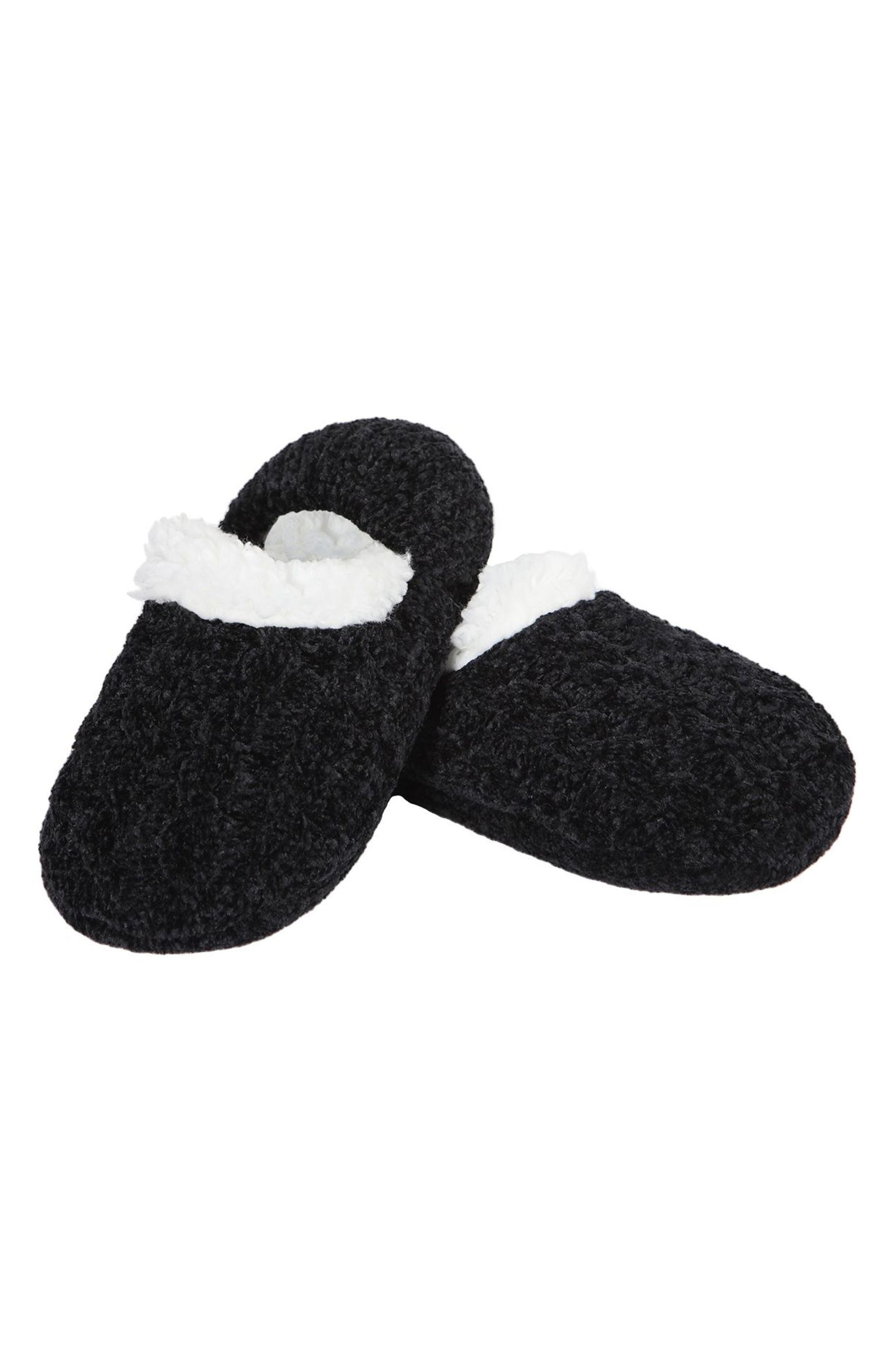 Cable Chenille Fleece Lined Slipper Socks, Alternate, color, BLACK