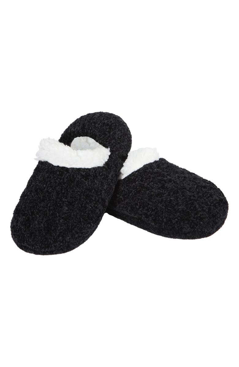 MeMoi Cable Chenille Fleece Lined Slipper Socks, Alternate, color, Black