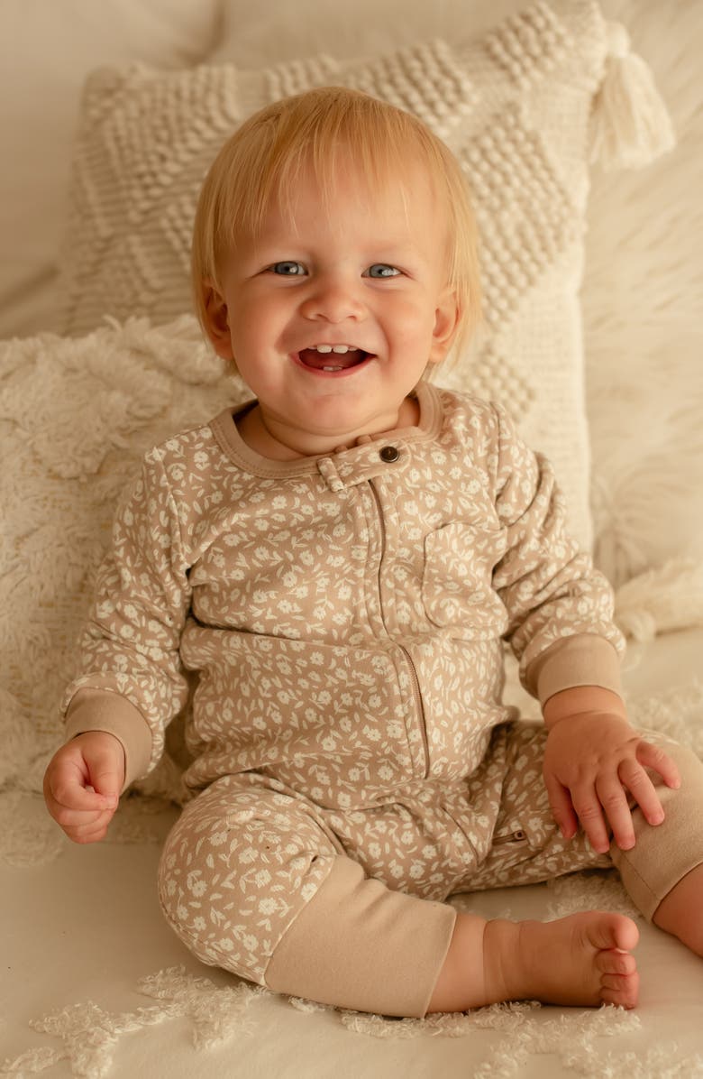 L'ovedbaby Print Organic Cotton Romper, Alternate, color, Oatmeal Ditsy Floral