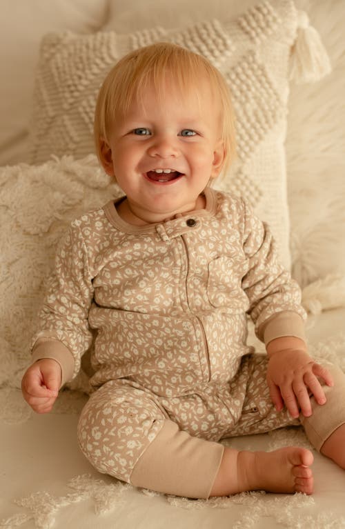 L'ovedbaby Print Organic Cotton Romper In Oatmeal Ditsy Floral