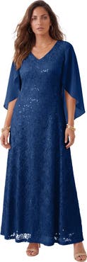 Roaman's Plus Size Allover Lace Gown With Capelet