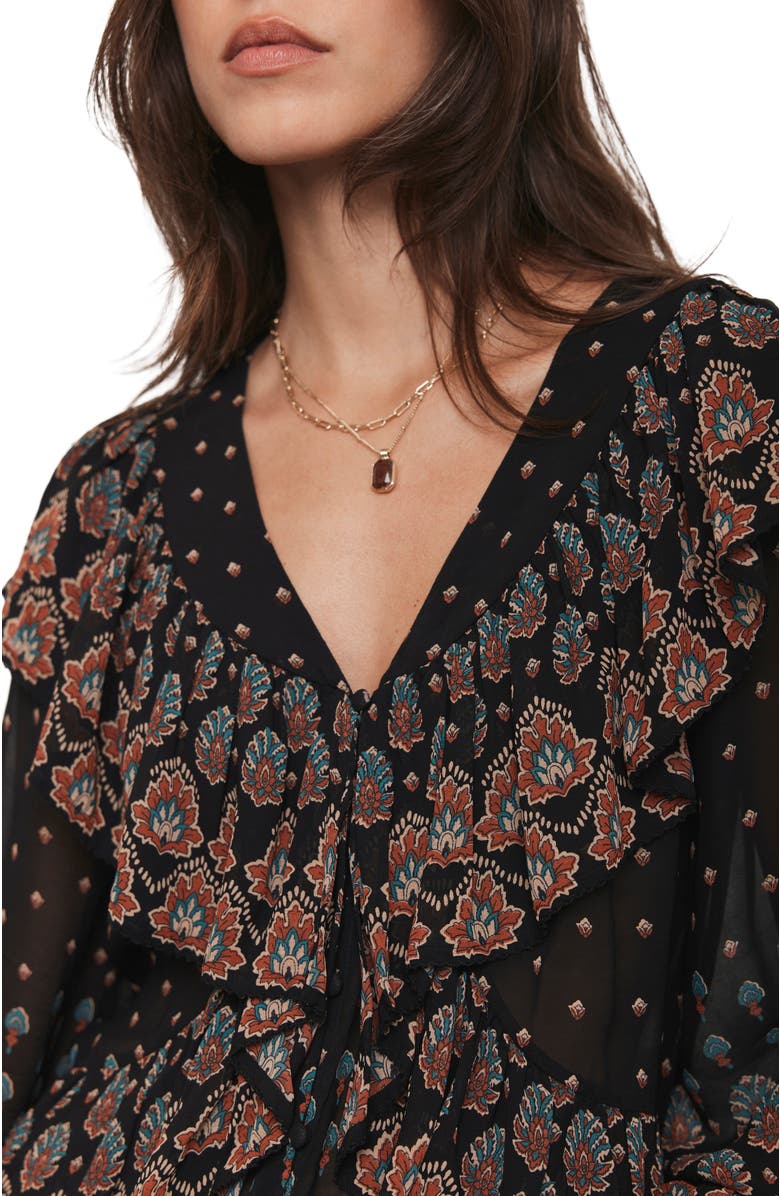 MINT VELVET Retro Print Ruffle Blouse, Alternate, color, Black