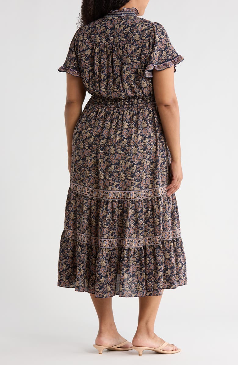 MAX STUDIO Flutter Sleeve Tiered Maxi Dress, Alternate, color, Navy Botanical Tapestry