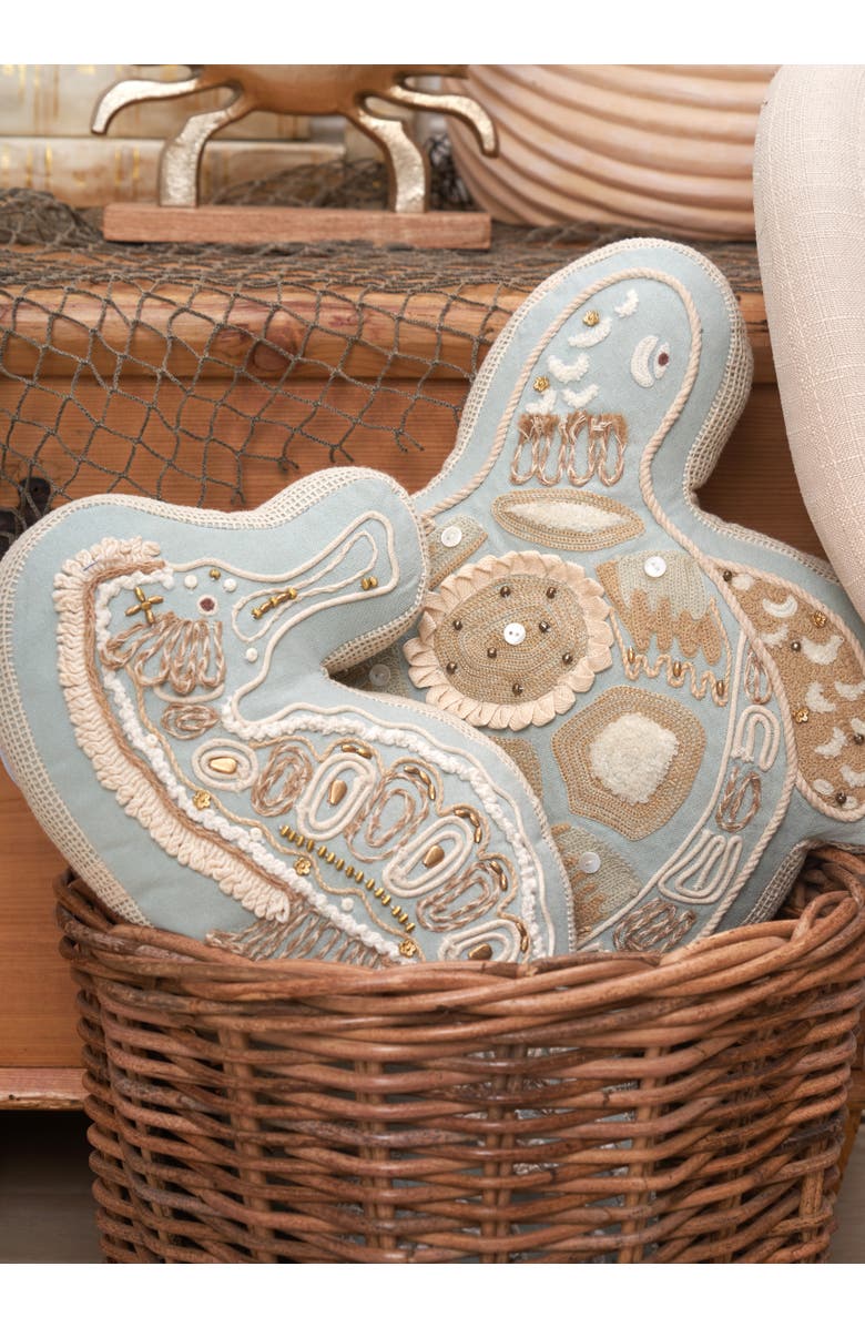 C&F Home Beaded Sea Turtle Coastal Embellished Accent Shaped Pillow, Alternate, color, Beige