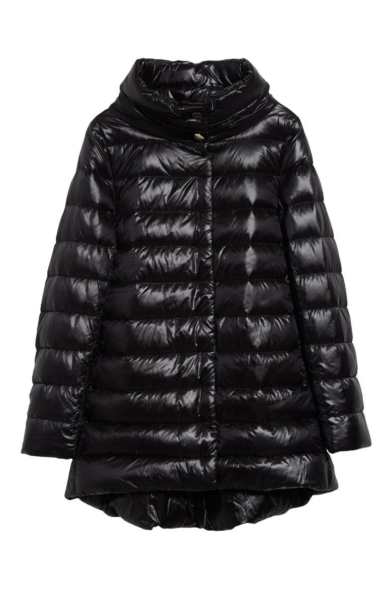 Amelia Water Resistant High-Low Down Jacket, Alternate, color, BLACK
