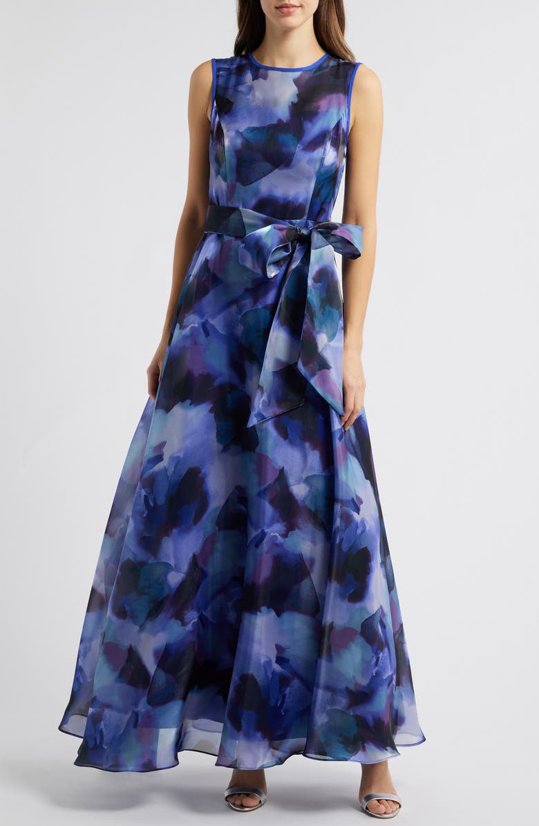 Eliza J Abstract Print Sleeveless A-Line Gown, Main, color,