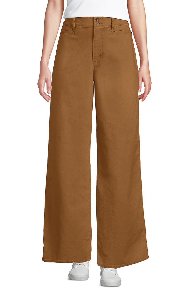 Lands' End Stretch Canvas High Rise Wide Leg Pants, Main, color, Canyon Camel