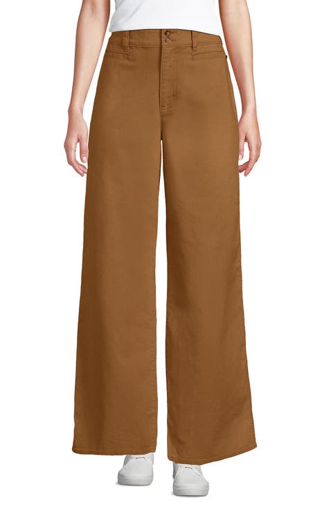 Stretch Canvas High Rise Wide Leg Pants