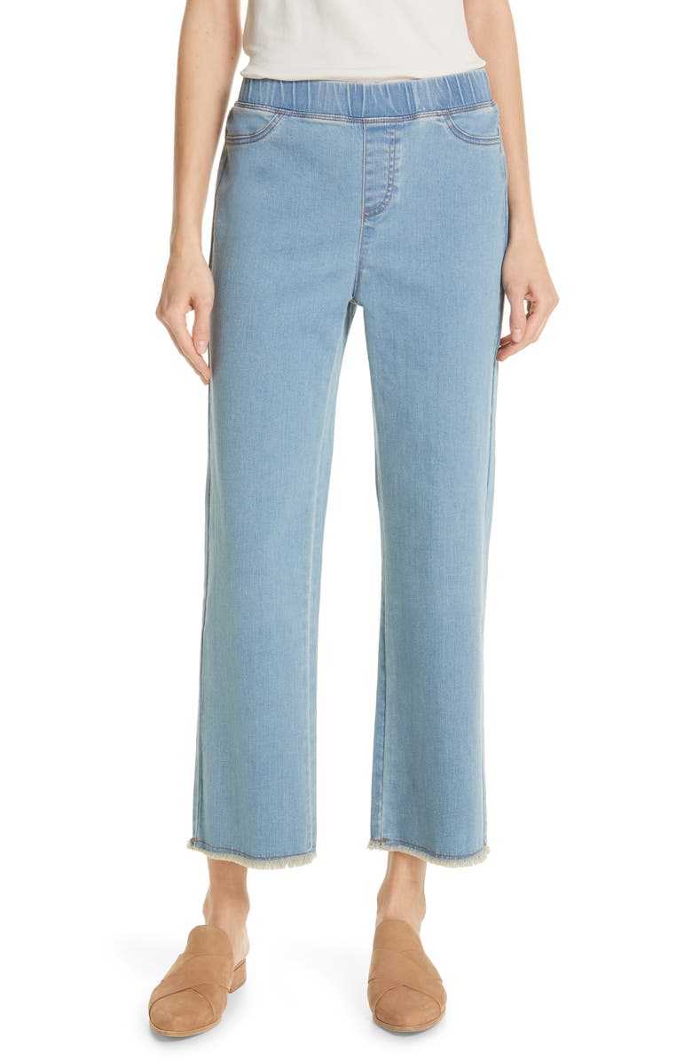 Eileen Fisher Frayed Hem Pull-On Ankle Jeans, Main, color,