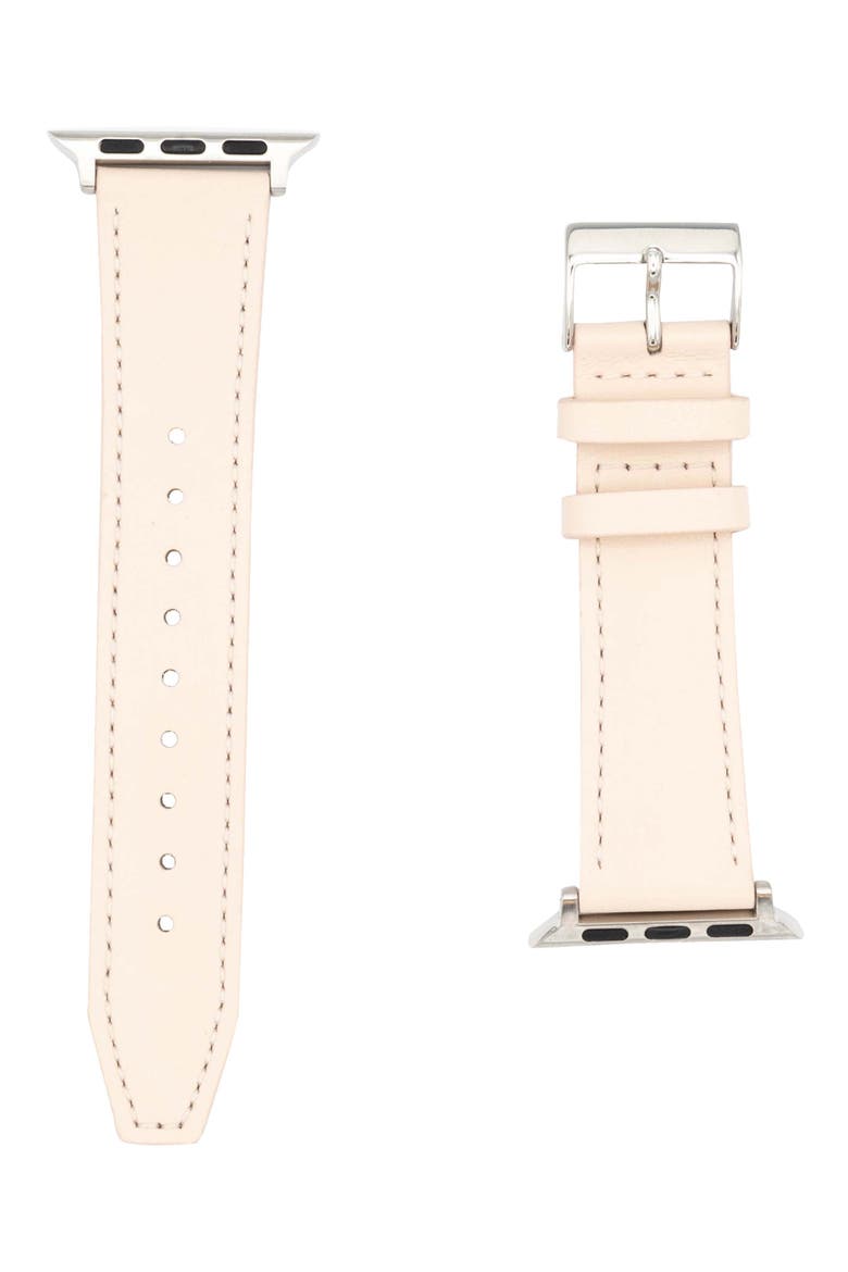 20mm Smooth Leather Watch Strap, Main, color, PINK