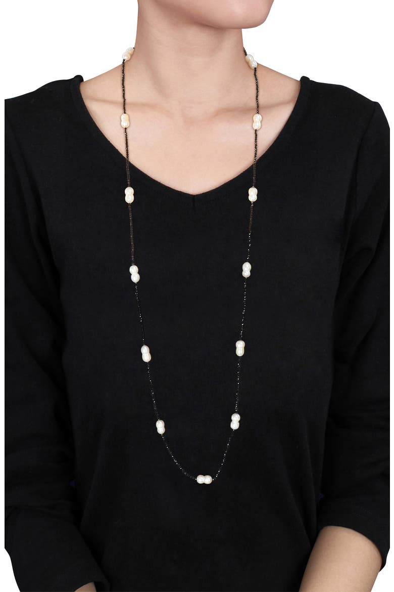 Black Spinel & Keshi Cultured Pearl Station Necklace, Alternate, color, BLACK