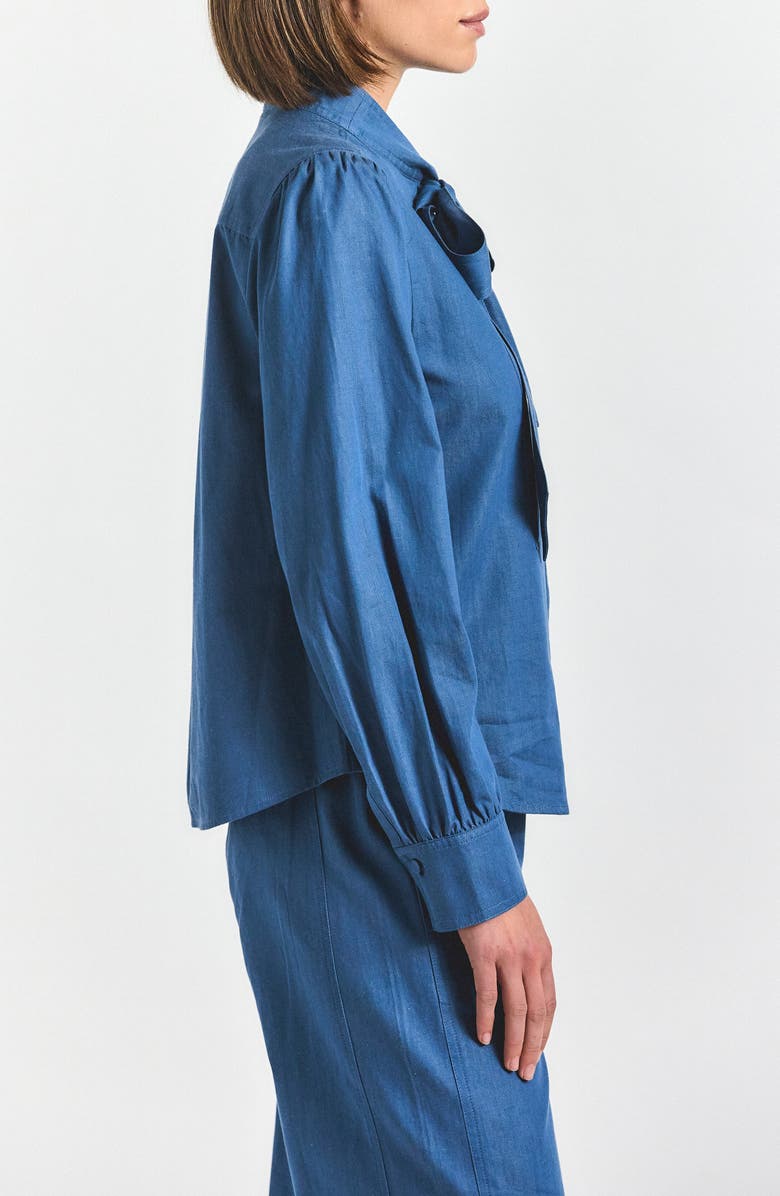 Derek Lam 10 Crosby Majah Tie Neck Long Sleeve Top, Alternate, color, Medium Blue