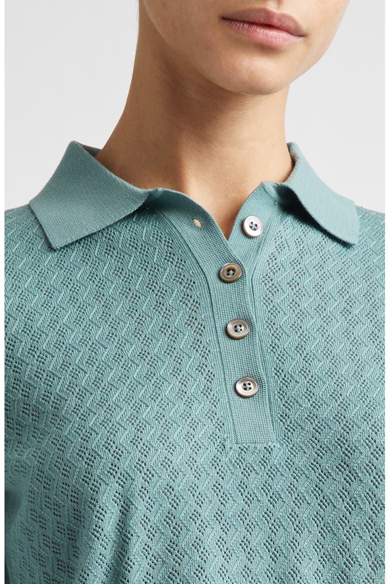 Avalon Pointelle Jacquard Merino Wool Polo Sweater, Alternate, color, 175 JADE