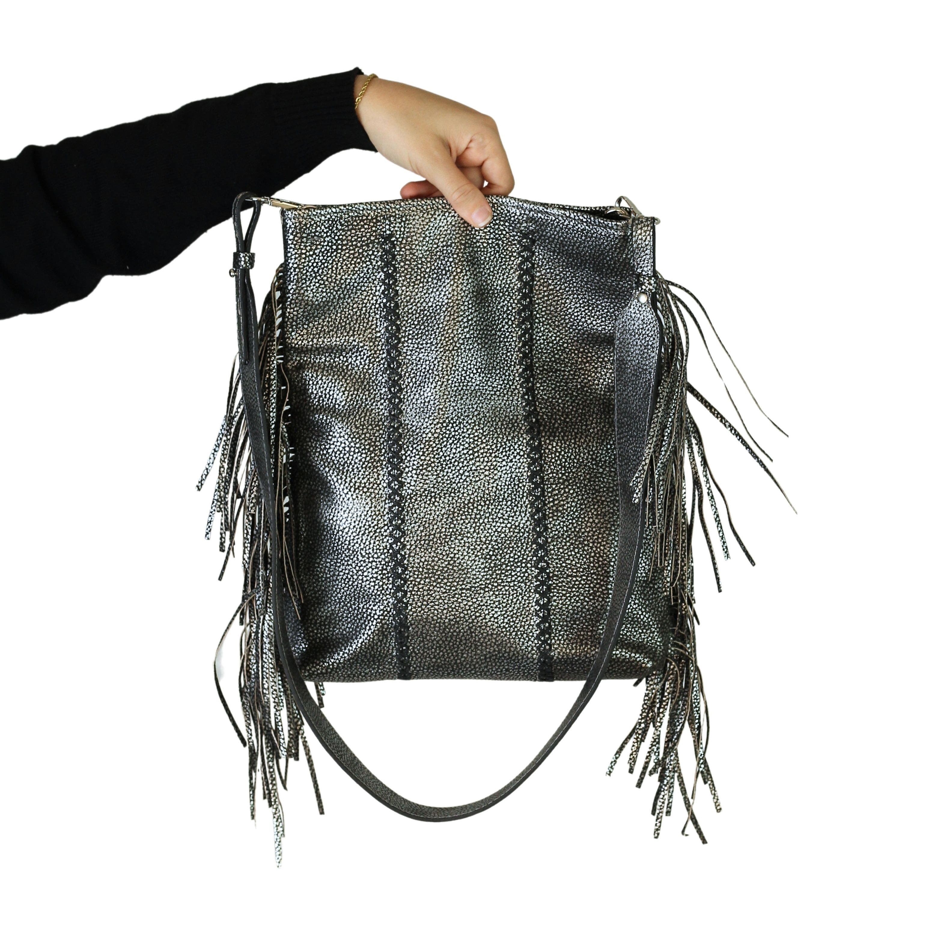 Medium Fringe Leather Crossbody Messenger, Alternate, color, Roman Chrome