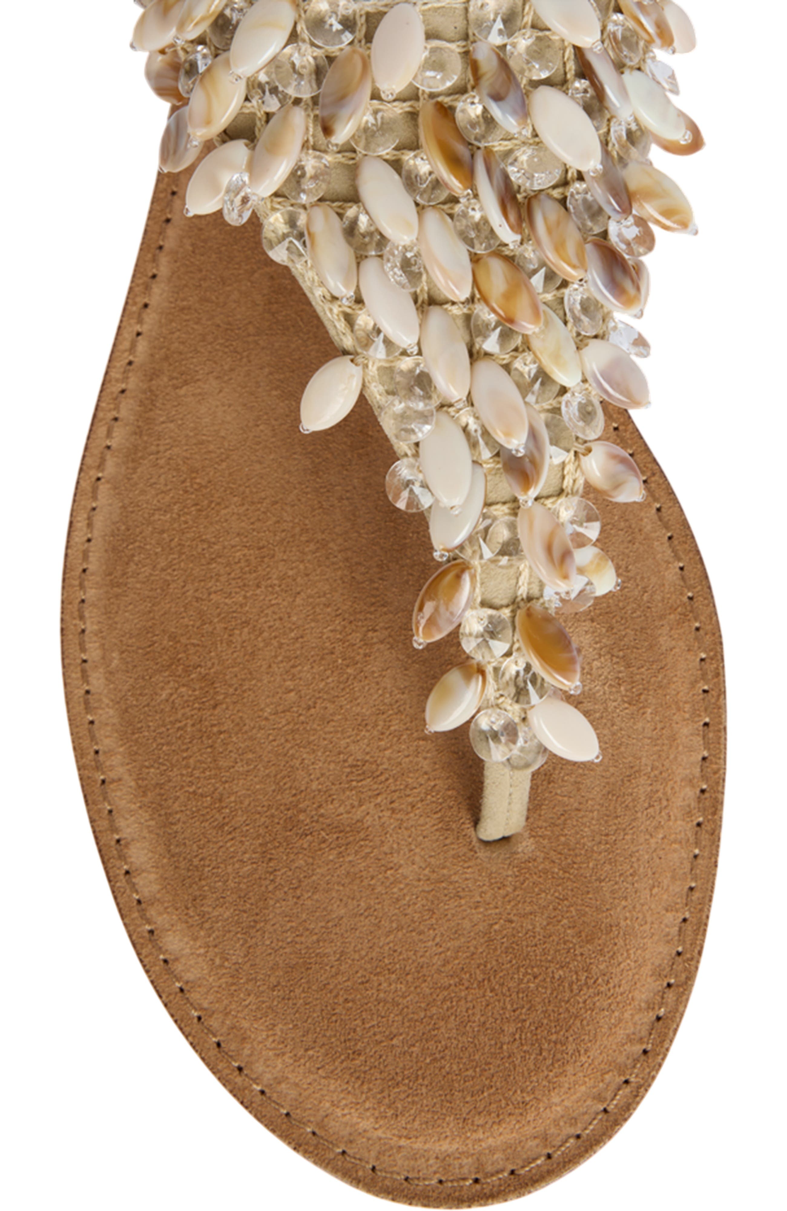 Balmain Flat sandals in suede, cotton and beads, Alternate, color, Beige