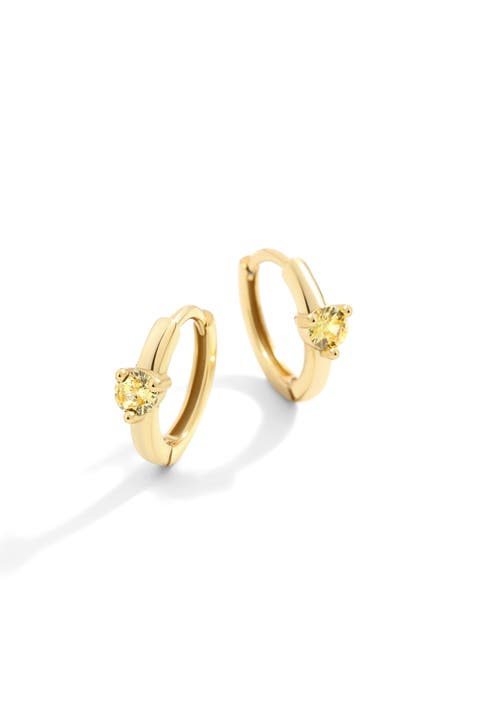 Solitaire Birthstone Huggie Hoop Earrings