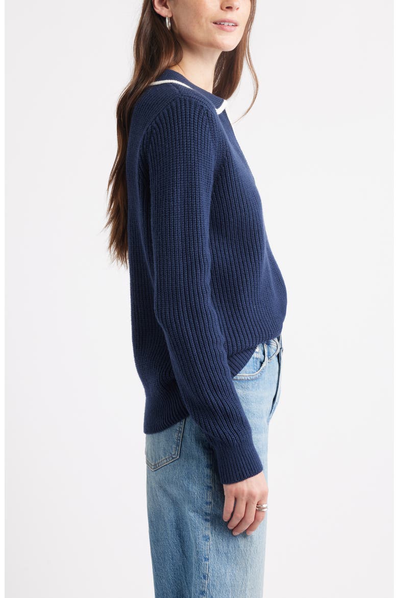 Johnny Collar Cotton & Wool Sweater, Alternate, color, NAVY STILL
