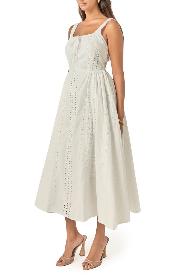 Embroidered Tie Detail Sleeveless Cotton Maxi Dress, Alternate, color, WHITE