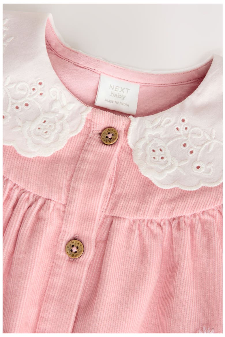 Corduroy Button Dress & Tights Set, Alternate, color, PINK