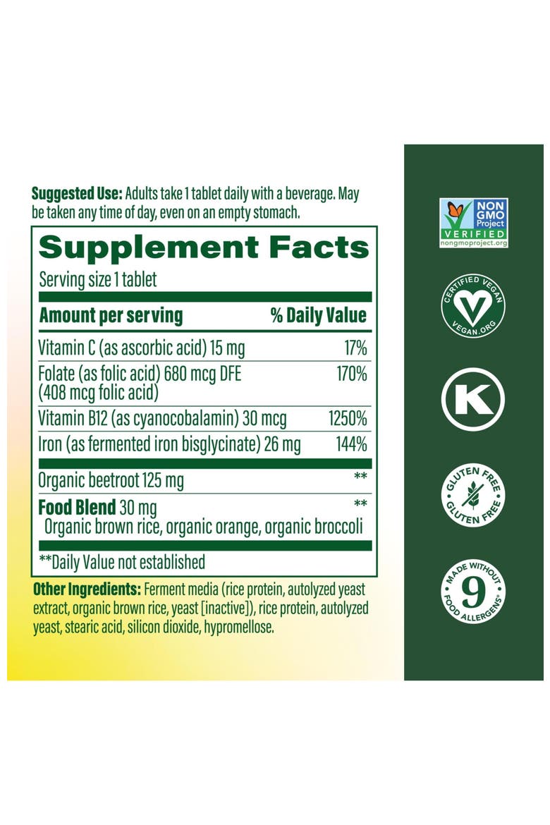 Blood Builder Iron Supplement for Women & Men with B12, Folic Acid & Vitamin C, Vegan, 90 Tablets, Alternate, color, None