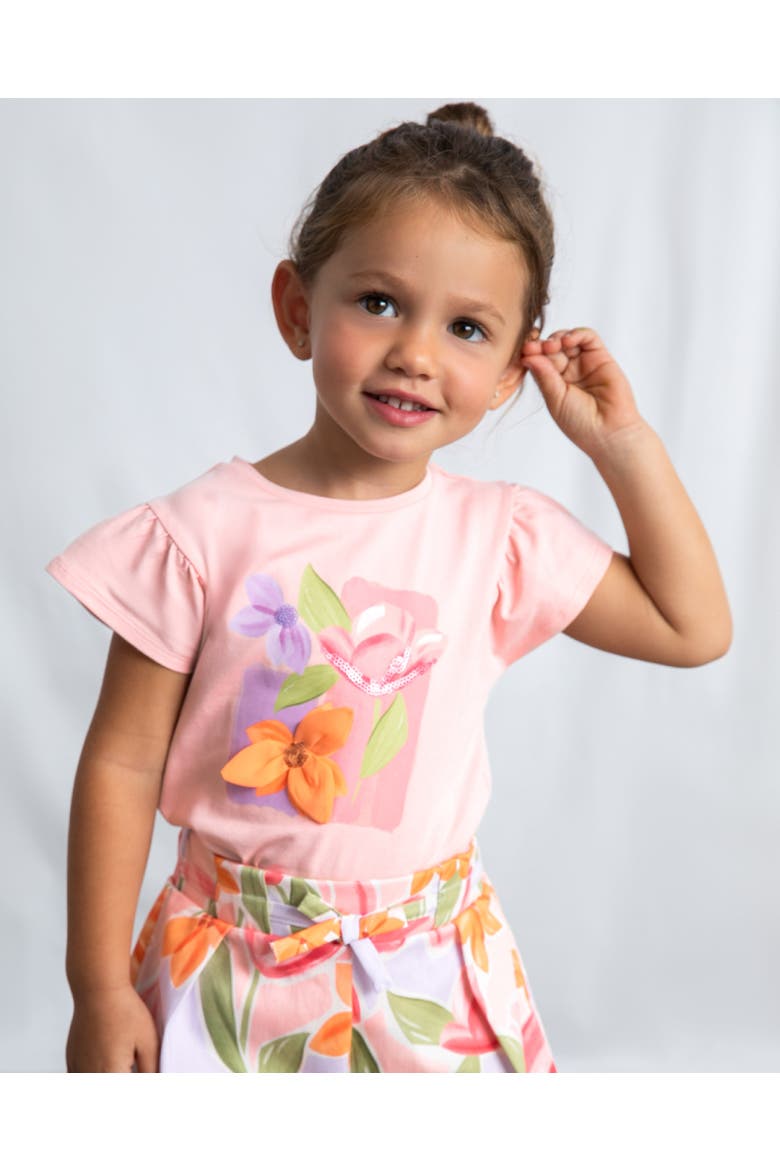 T-Shirt With Ruffled Sleeves, Alternate, color, Pink