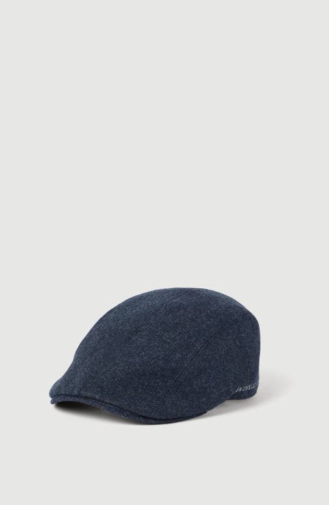 Virgin wool flannel flat cap with embroidered logo