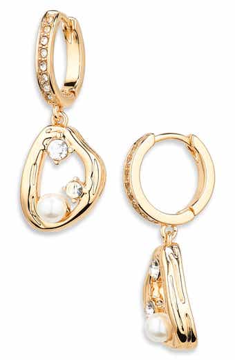 Cubic Zirconia & Faux Pearl Drop Hoop Earrings