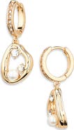 NORDSTROM RACK Cubic Zirconia & Faux Pearl Drop Hoop Earrings
