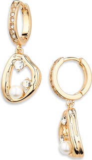 NORDSTROM RACK Cubic Zirconia & Faux Pearl Drop Hoop Earrings