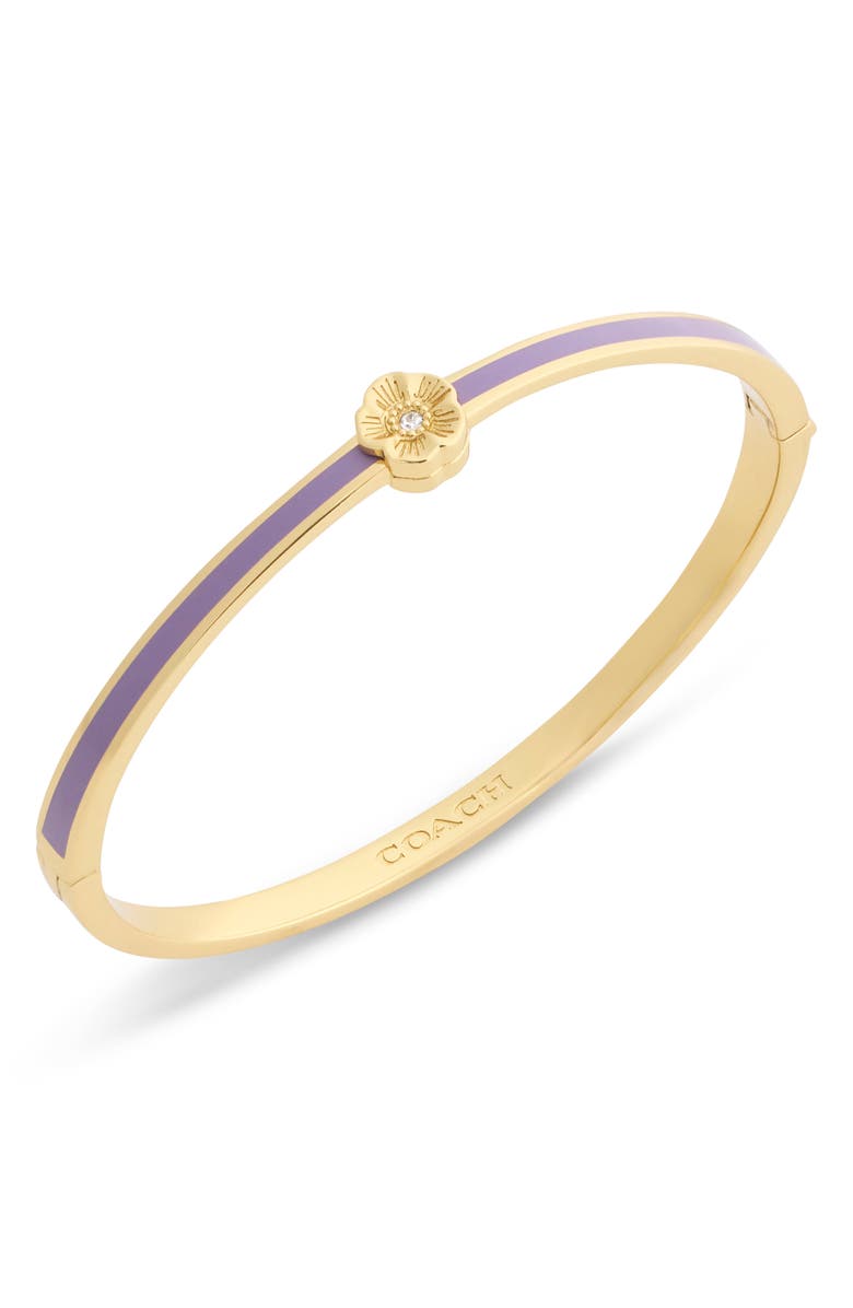 COACH Tea Rose Enamel Thin Hinged Bracelet, Main, color, Purple/ Gold
