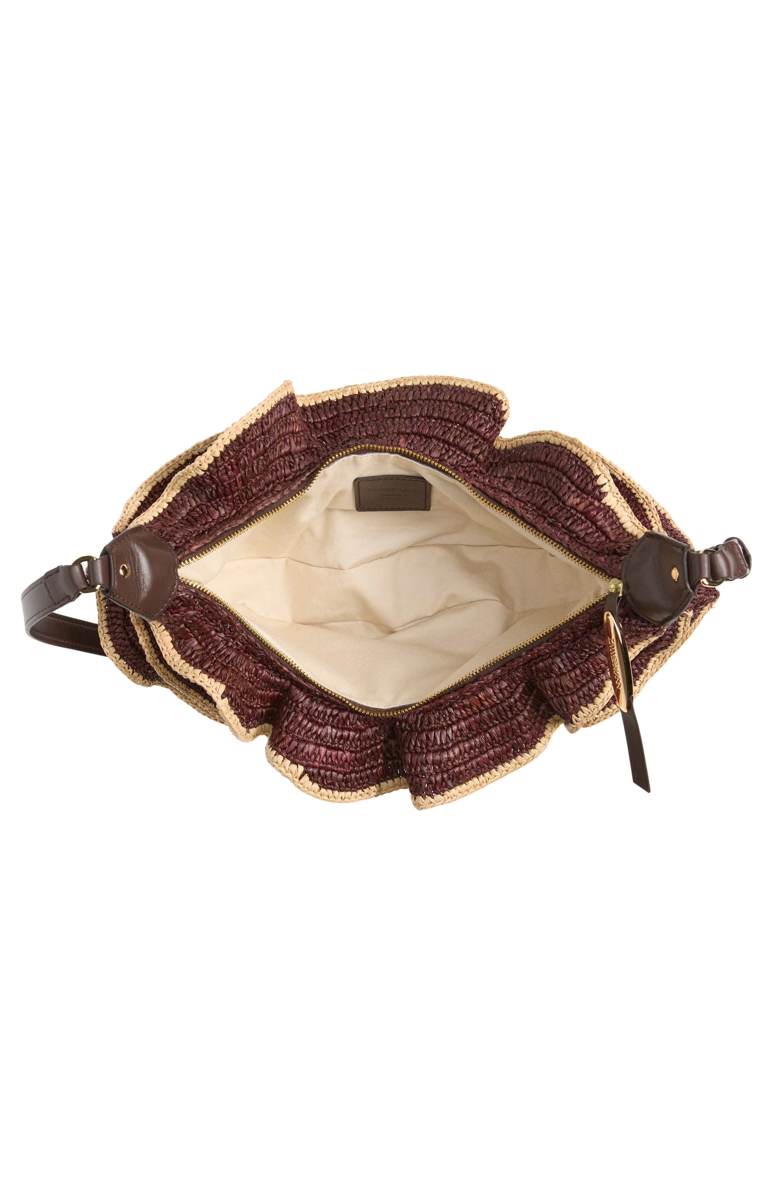 Goldentime Ruffle Woven Raffia Shoulder Bag, Alternate, color, CHOCOLATE