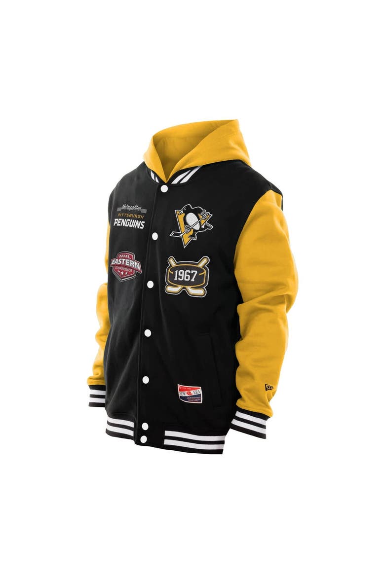 Men's New Era Black/Gold Pittsburgh Penguins Full-Snap Fleece Hoodie Jacket, Alternate, color, Black