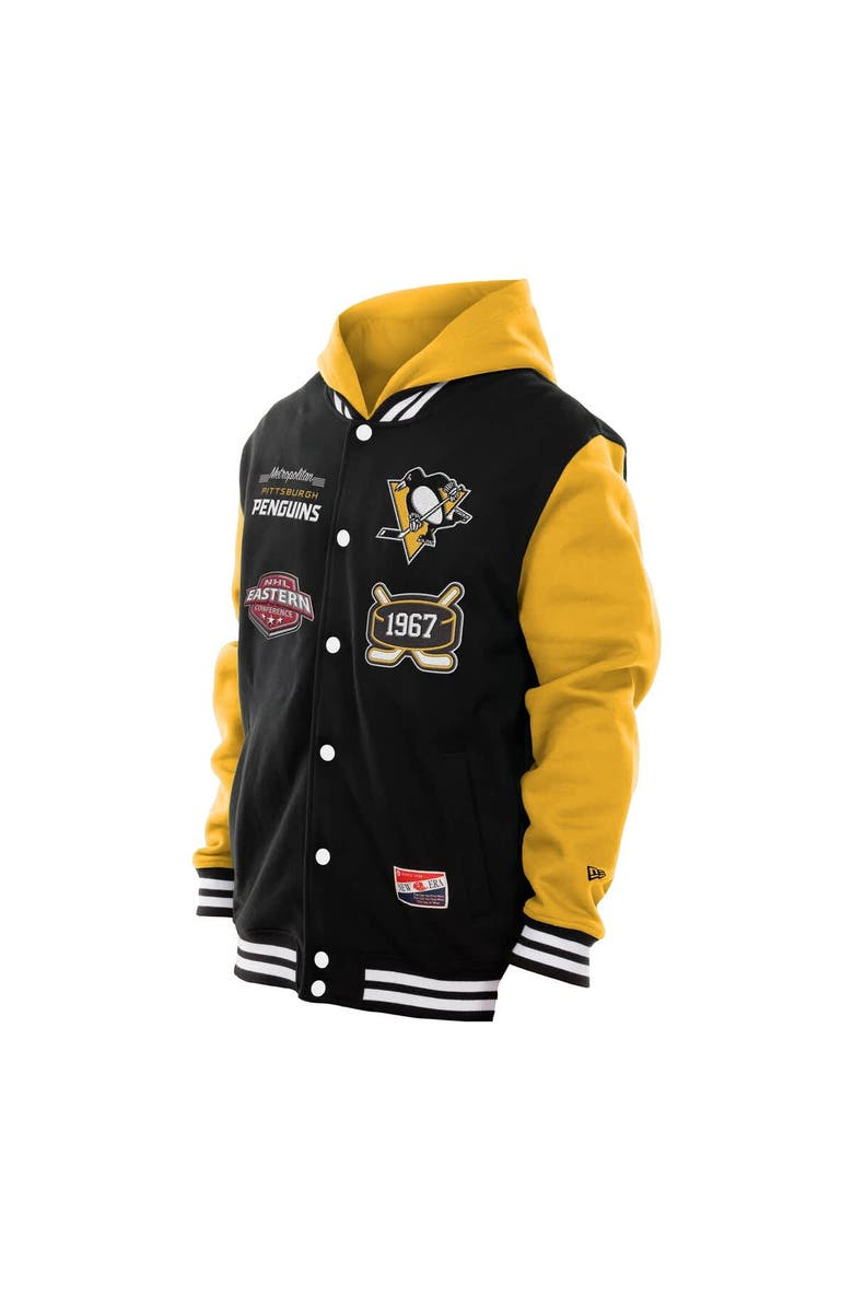 New Era Men's New Era Black/Gold Pittsburgh Penguins Full-Snap Fleece Hoodie Jacket, Alternate, color, Black