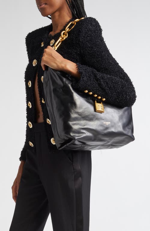 Balmain Sync Leather Hobo Bag In Black