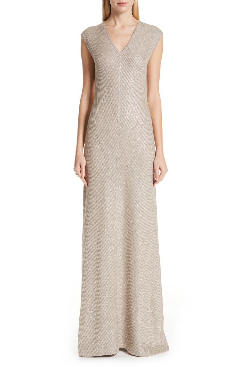 St. John Collection Brielle Knit V-Neck Gown, Main, color, 