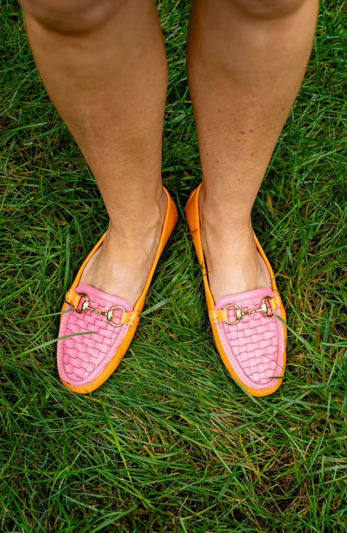 Shop Patricia Green Kim Horsebit Woven Loafer In Orange/hot Pink Leather