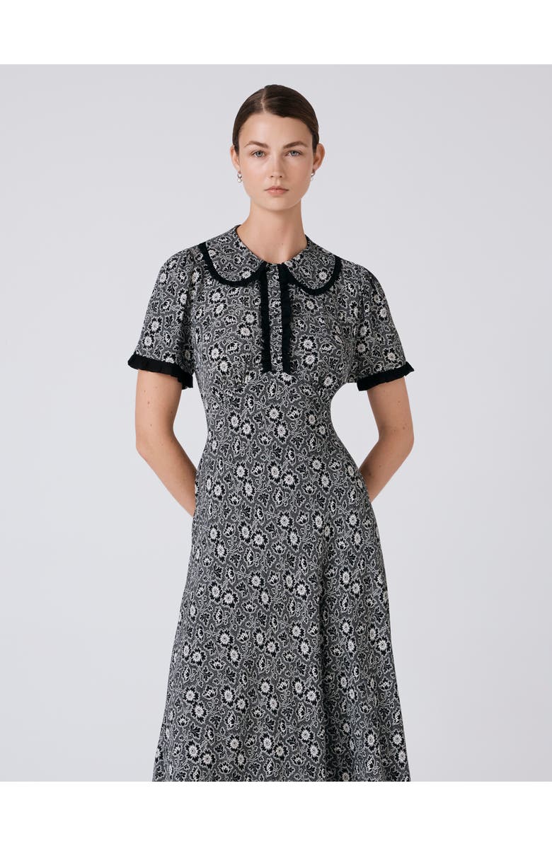 Ghost London Taylor Floral Crepe Midi Tea Dress, Alternate, color, Black Ditsy